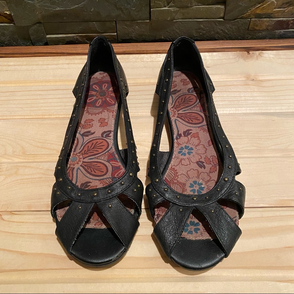BC Footwear Black Flats with Gold Accents
